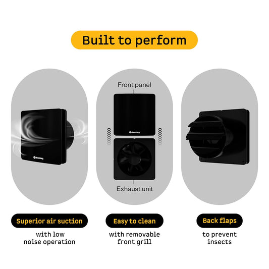 atomberg Studio Exhaust Fan 150mm (6 Inches) | BLDC Motor | 6.8W| Low Noise | 2000 RPM| Ideal for Bathroom,Kitchen | Easy to Clean | Installation-Round Cut (153mm) | 2 Years Warranty | (Gloss Black)