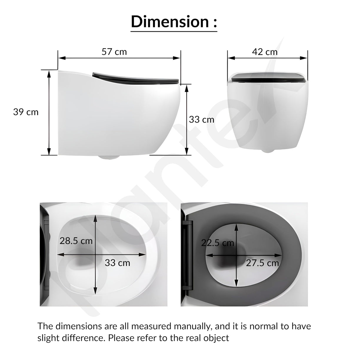 Plantex Imported Commode/Ceramic Wall Hung Commode/Rimless Washdown Western Toilet with Soft Closing Toilet Seat - P Trap Outlet (White and Black)-3