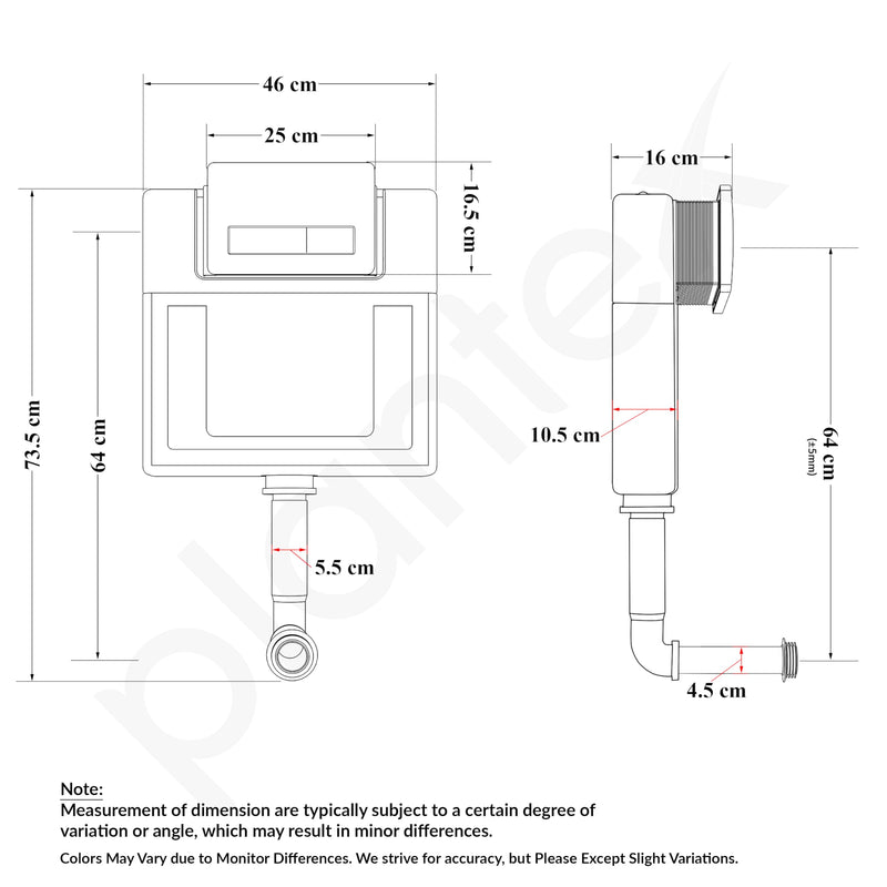 Plantex Concealed Tank for Commode/Cistern Flush Tank for Toilet with 8 LTR Capacity/Flushing Cistern Tank/Slim and Stylish Dual Flush Tank with All Internal Accessories - Pack of 1 (White)-3