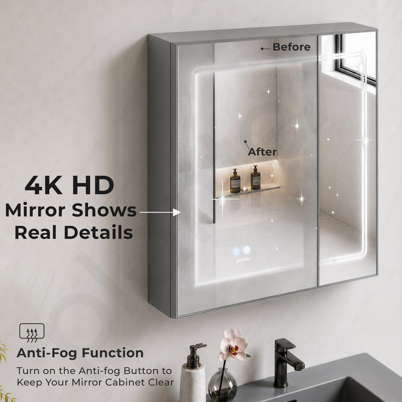 Plantex Wall Mount Vanity Cabinet with Washbasin and Mirror/Rectangular Basin with Cabinet for Bathroom - (Cryston-800, Grey)-5