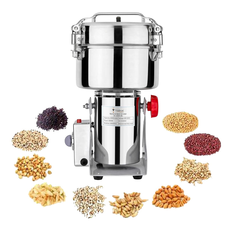 Vishvas Powerful Masala Grinder Machine 2000gm Capacity - Fast and Efficient Grinding for Spices, Herbs and Dry Fruits Masala Grinder 2 KG, Stainless Steel