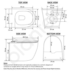 Plantex Imported Ceramic Wall Hung Commode/Rimless Washdown Western Toilet/Commode with Soft Close Toilet Seat - P Trap (Round- Dark Blue)-3