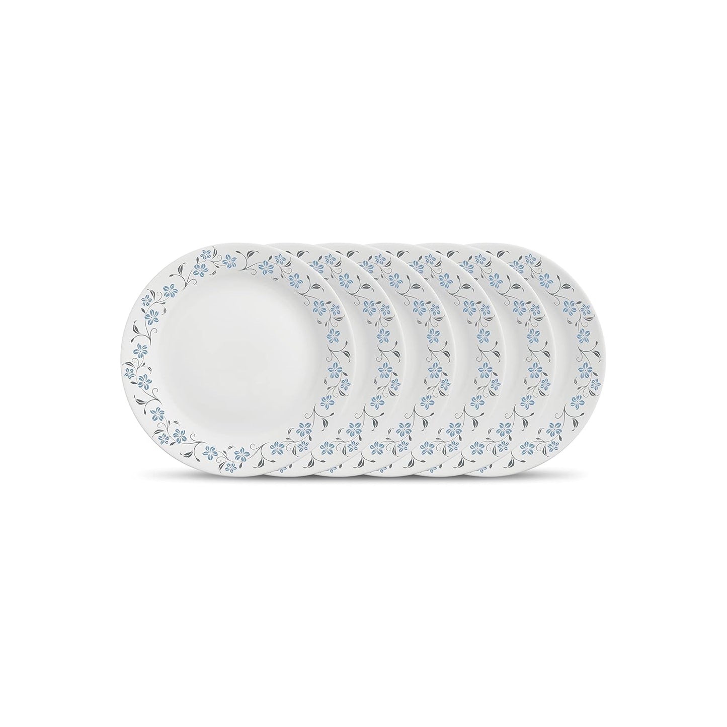 La Opala Diva, Ivory Collection, Opal Glass Quarter Plate Set 6 pcs, Grace Blue, White, Standard