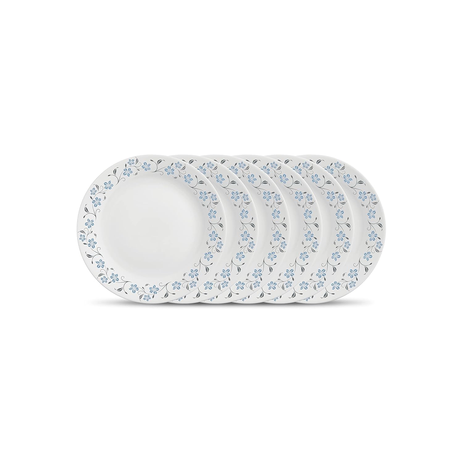 La Opala Diva, Ivory Collection, Opal Glass Quarter Plate Set 6 pcs, Grace Blue, White, Standard