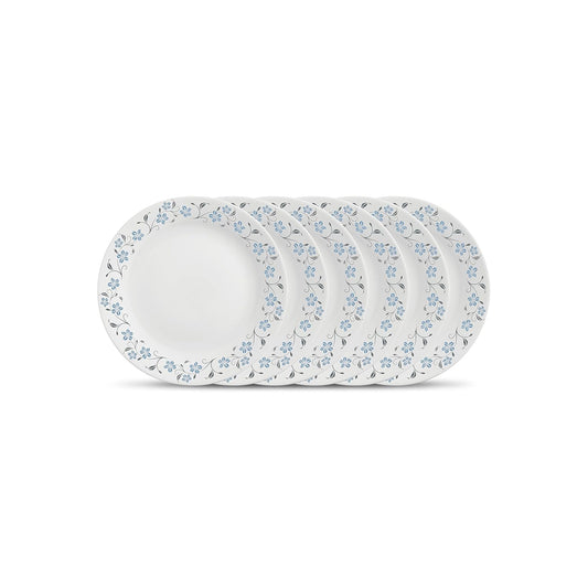 La Opala Diva, Ivory Collection, Opal Glass Quarter Plate Set 6 pcs, Grace Blue, White, Standard