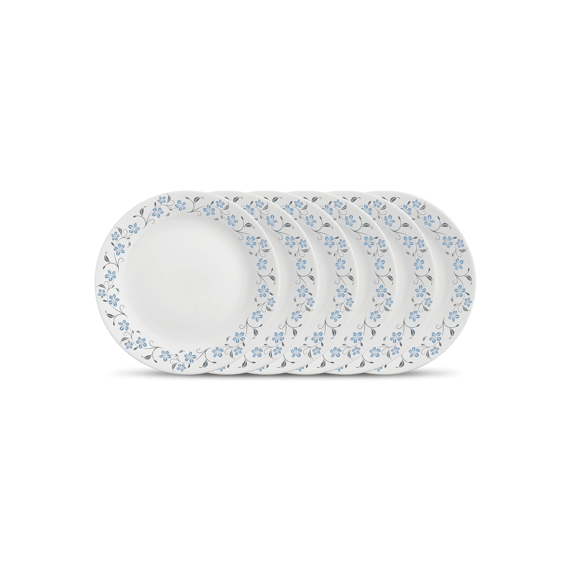 La Opala Diva Ivory Collection Opal Glass Crockery | Quarter Plate Set of 6 | Grace Red Design | Side Plate for Snacking & Gifting | Microwave Safe | 100% Vegetarian | Extra Strong | Light & White
