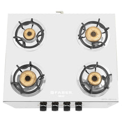 Faber high efficiency 4 Brass Burner with stainless steel top, ISI Certified gas stove, Manual Ignition,For LPG use only