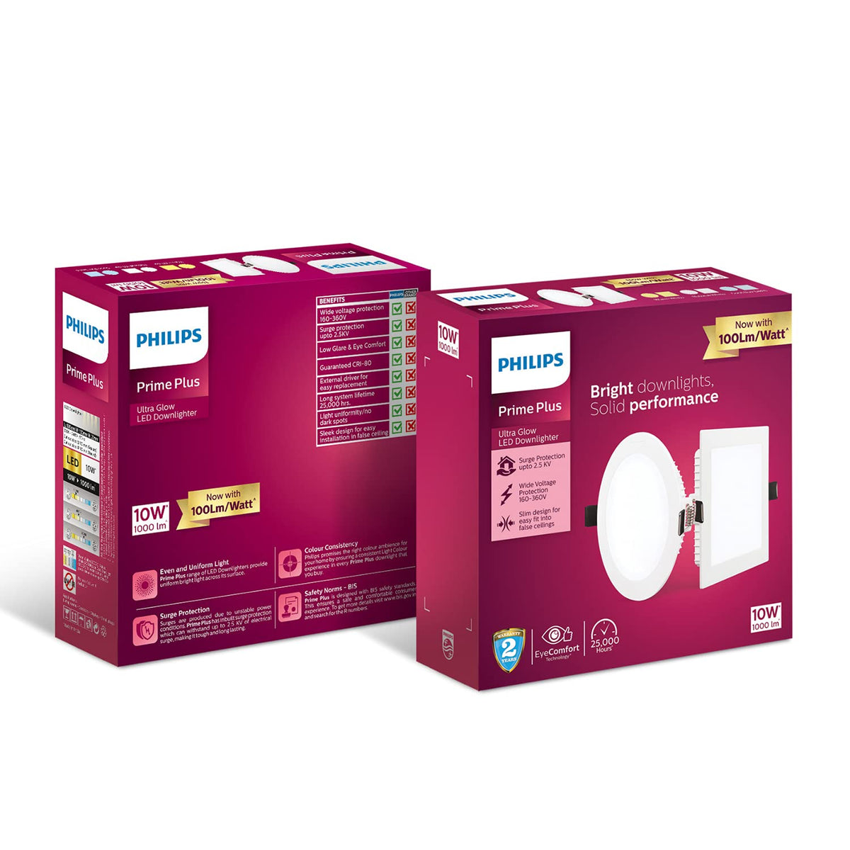 Philips Plastic 10W Round AP Plus UltraGlow LED DL Recessed LED Panel Ceiling Light (Pack of 1,Warm White) (929002627701-Pk1)