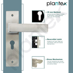 Plantex Heavy-Duty Door Lock Set - Main Door Lock Handle Set/Mortise Lock with 3 Keys, Brass Lock Body & Cylinder (8116 - Steel Satin & Chrome)-6