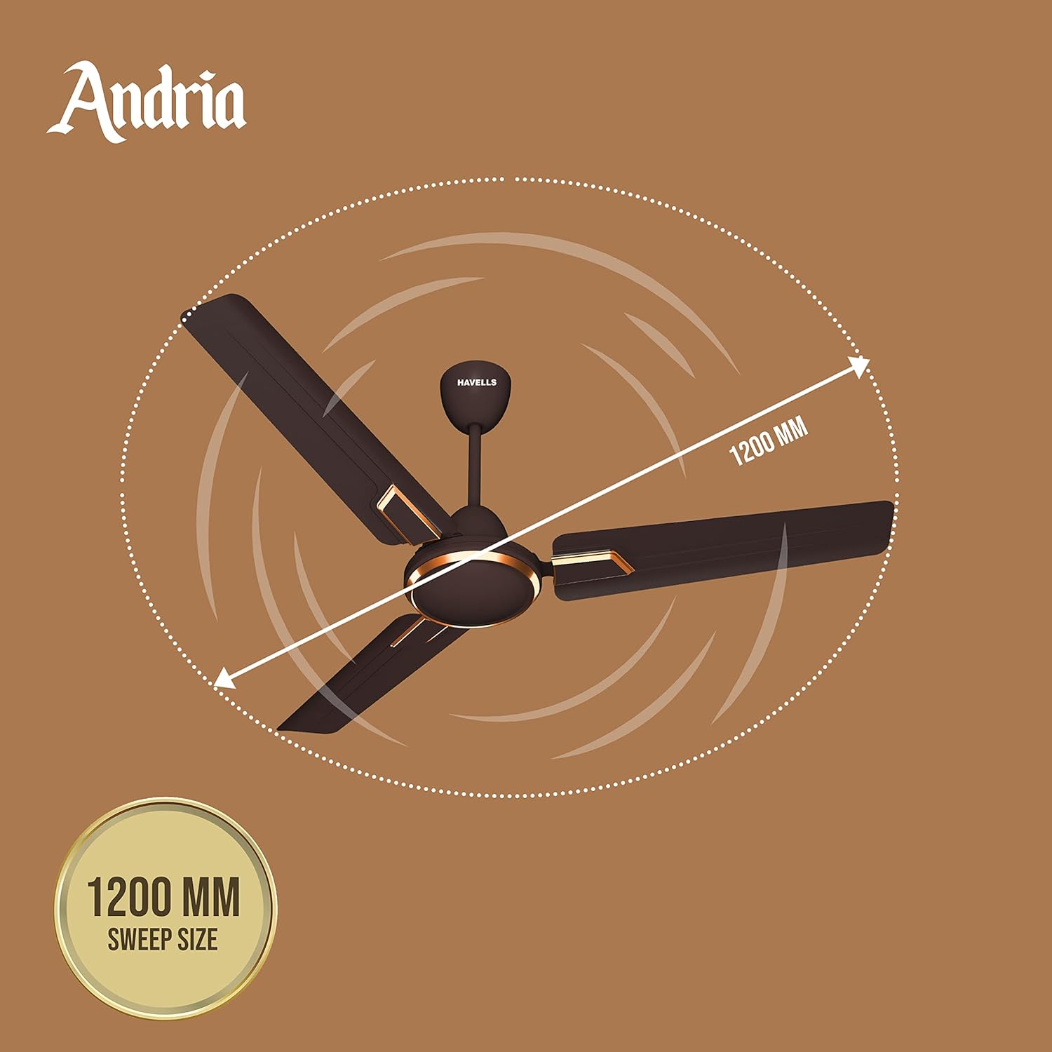 Havells Andria 1200mm Ceiling Fan | Dust Resistant | Ideal for Modern Interiors | Superior Air Delivery | Watt: 60W | 2 Years Manufacturer Warranty (Pack of 1, Espresso Brown)