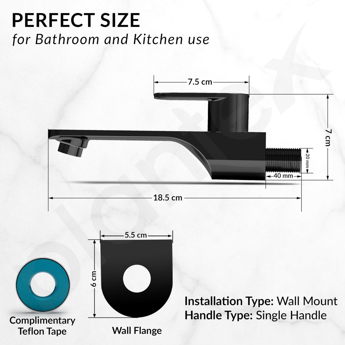Plantex Pure Brass ORN-202 Long Body Bib Cock for Bathroom with Water Saving Aerator/Wall Mount BibTap with Wall Flange for Bathroom-7 Year Warranty (PVD Black)-4