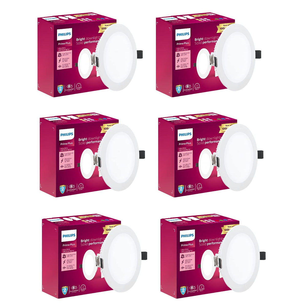 Philips 5W Round AP Plus UltraGlow LED DL Recessed LED Panel Ceiling Light (Pack of 6,Warm White)