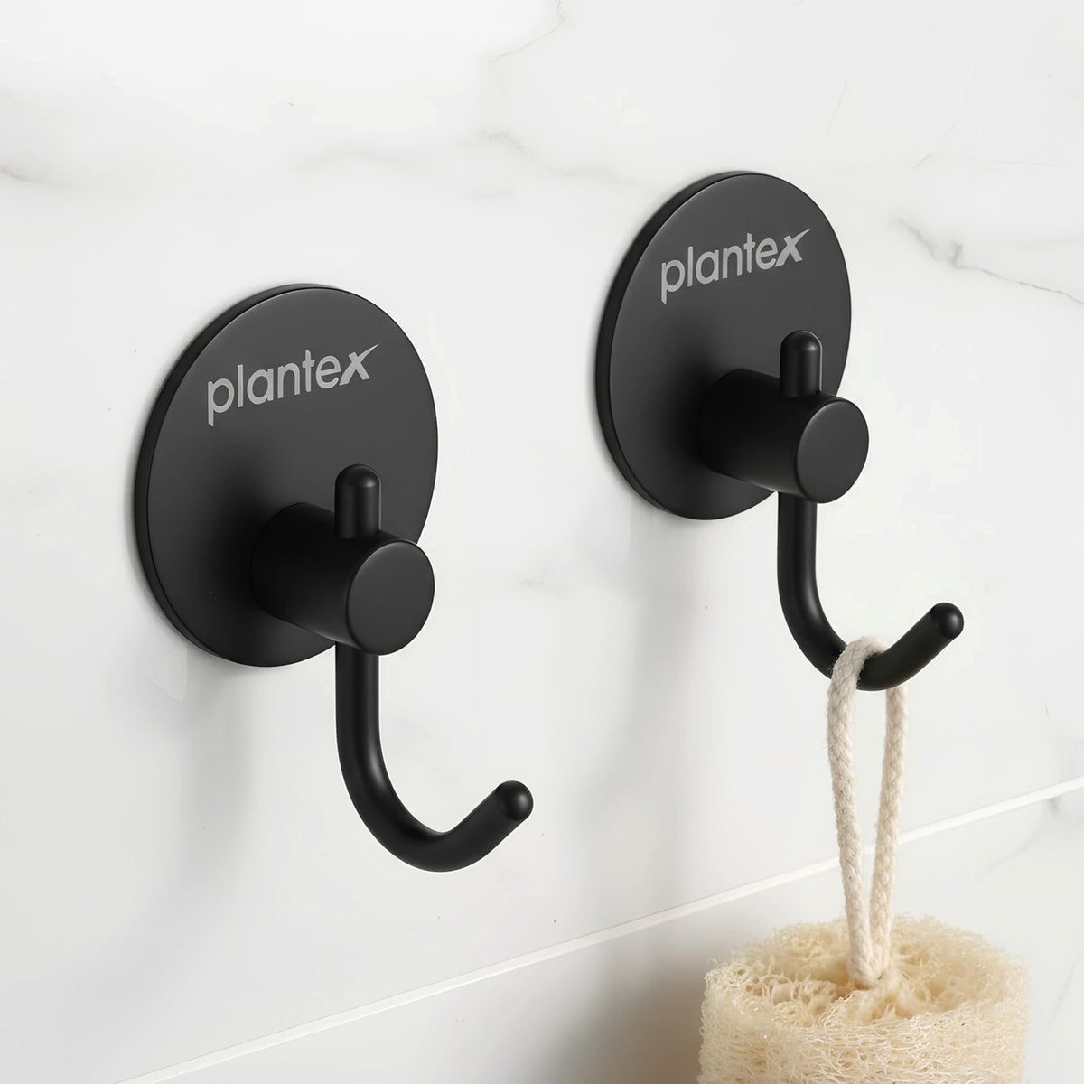 Plantex Wall Hanging Hook/Bath Towel Hook/Self Adhesive Round Robe Hooks for Kitchen/Bathroom/Stylish Home Decor Items - Pack of 2 (Black)
