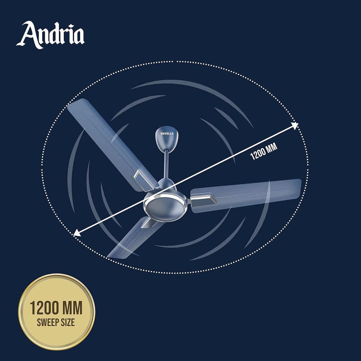 Havells Andria 1200mm Dust Resistant Ceiling Fan (Indigo Blue), 4 stars-4