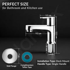 Plantex Pillar Cock Water Tap/Pure Brass Pillar Cock for Wash Basin with Teflon Tape/Single Lever Tabletop Basin Tap - (Flip, Chrome)-4