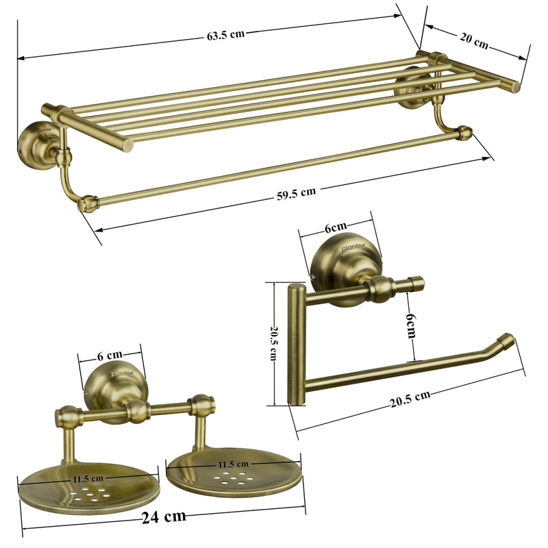 Plantex 304 Grade Stainless Steel Bathroom Accessories Set of 3 - Towel Stand/Napking Hanger/Dual Soap Holder for Bathroom - Skyllo (Brass Antique)-2