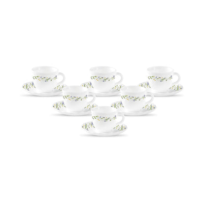 La Opala Diva, Opal Glass Crockery | Cup & Saucer Tulip Large, Set of 12 | Morning Glory, 220 ml | for Tea & Coffee | Microwave Safe | 100% Vegetarian | Extra Strong | Super Light | Super White