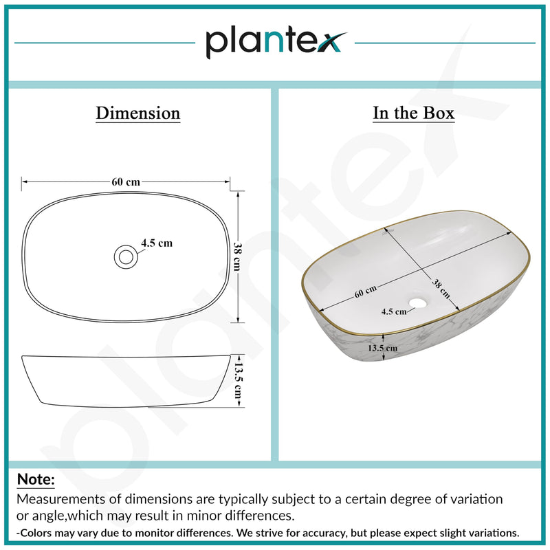 Plantex Ceramic Wash Basin for Bathroom/Table Top Ceramic Basin/Washbasin for Bathroom (White - 24 x 15 x 5.5 Inch)-3