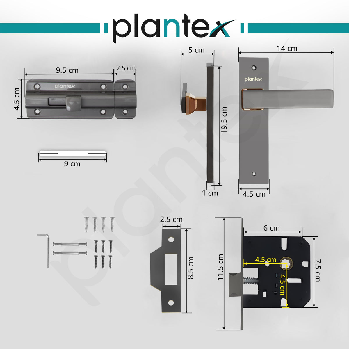 Plantex Heavy Duty Door Lock “ Bathroom Door Lock/Mortise 8inch Keyless Plate Handle Set for Home/Bathroom/Store Room/Balcony/Office with Baby Latch (8116, Satin Black & PVD Choco)-3