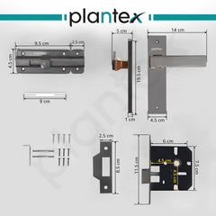 Plantex Heavy Duty Door Lock “ Bathroom Door Lock/Mortise 8inch Keyless Plate Handle Set for Home/Bathroom/Store Room/Balcony/Office with Baby Latch (8116, Satin Black & PVD Choco)-3