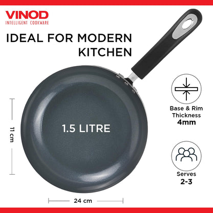 Vinod Zest Ceramica Frypan - 24 cm | Natural Stick Free Deep Pan | Stylish Handle | Toxin Free | Induction and Gas Base | Scratch Resistant | 2 Year Warranty - Black