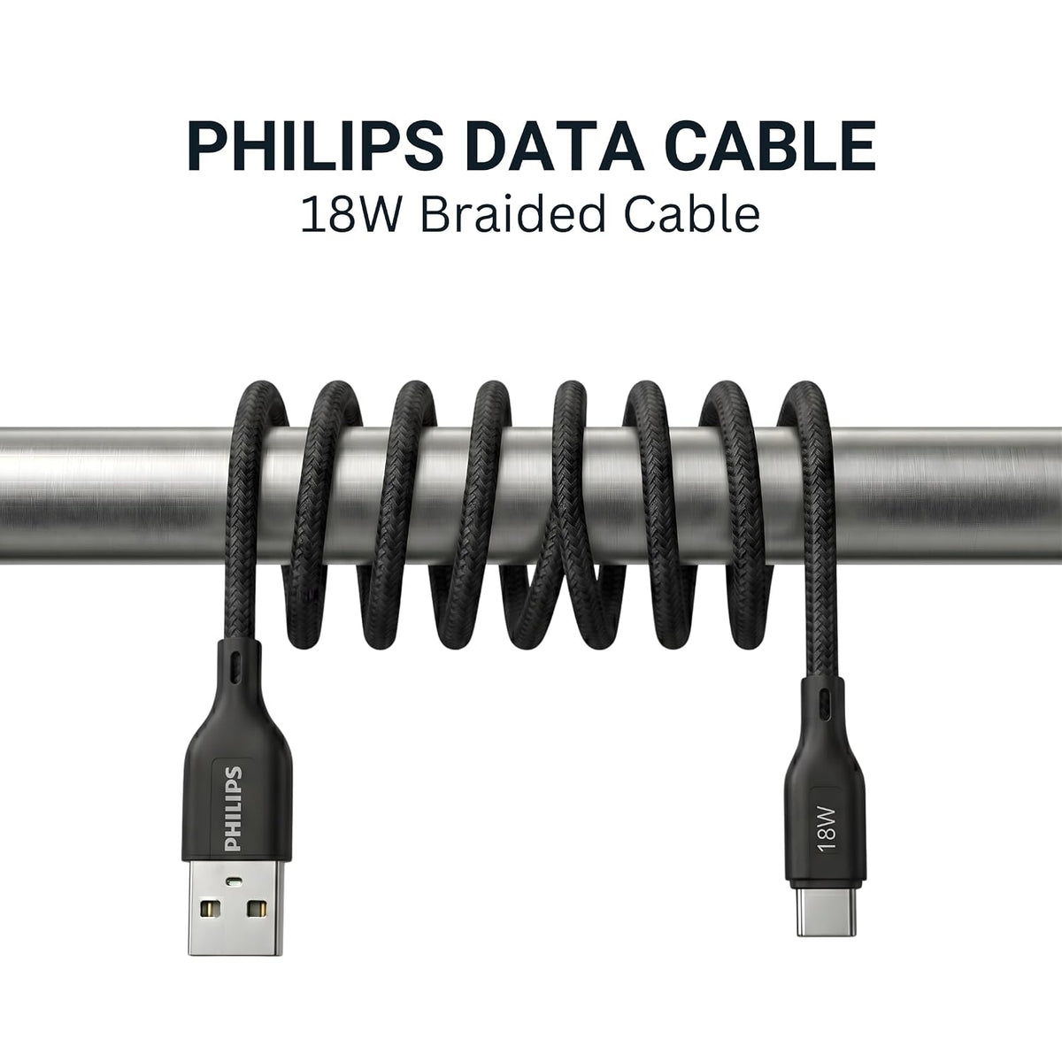 Philips DLC4130AB/94 18W Type-A to Type-C Fast Charging Cable (1m, Dark Slate)