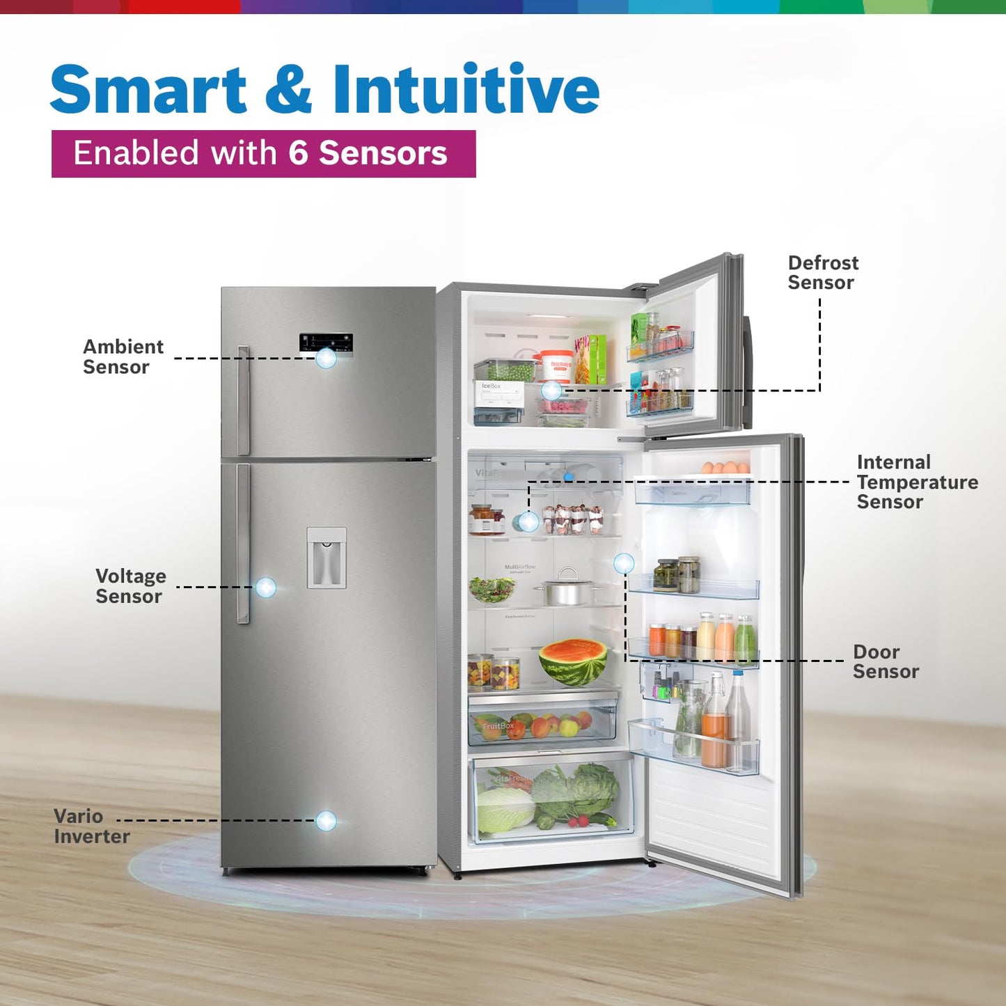 BOSCH Max Convert 368L, 3-Star, Inverter Frost Free Double Door Refrigerator With Water Dispenser (CTC39S03DI, 6-in-1 Convertible, VitaFresh Technology, 2 Cooling System, Shiny Silver)