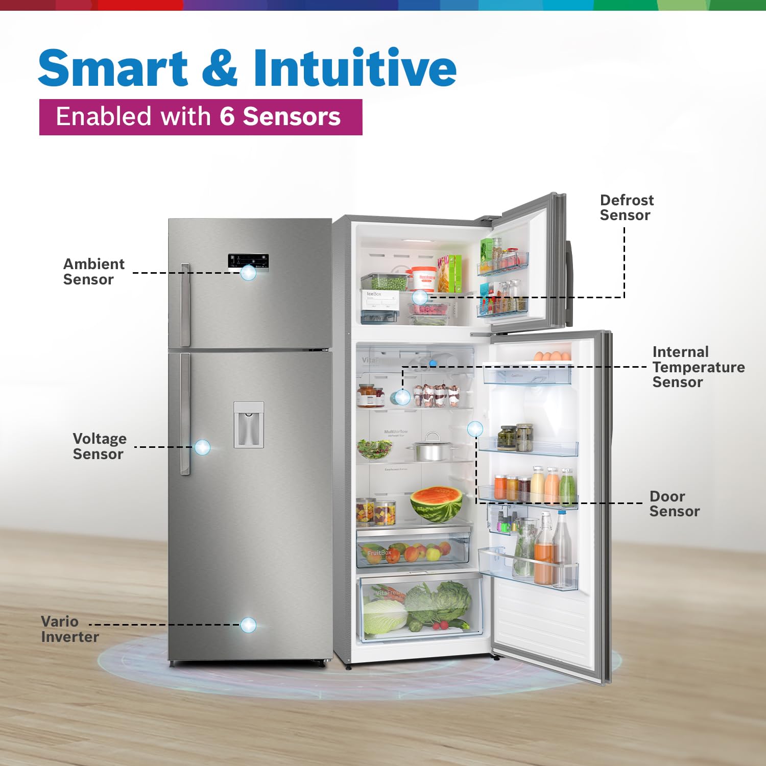 BOSCH Max Convert 368L, 3-Star, Inverter Frost Free Double Door Refrigerator With Water Dispenser (CTC39S03DI, 6-in-1 Convertible, VitaFresh Technology, 2 Cooling System, Shiny Silver)