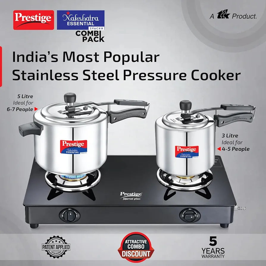 Prestige Nakshatra Essential Svachh Stainless Steel Pressure Cooker Combi Pack 