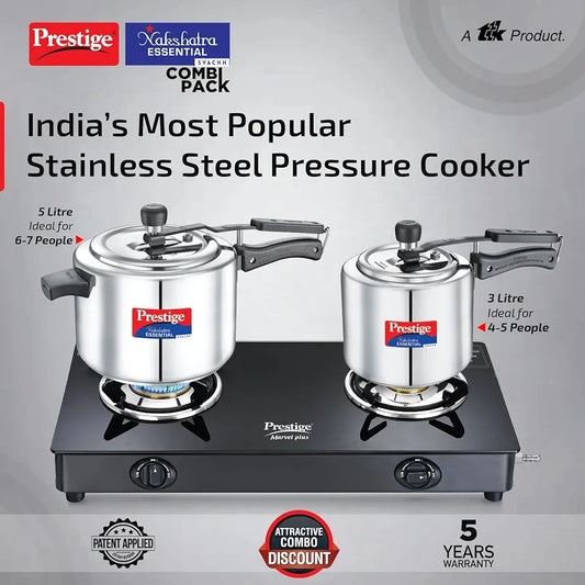 Prestige Nakshatra Essential Svachh Stainless Steel Pressure Cooker Combi Pack 