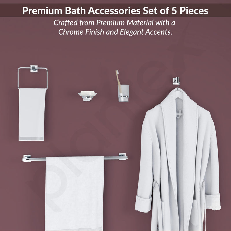 Plantex Stainless Steel Bathroom Set/Soap Holder/Tumbler Holder/Towel Rod/Napkin Holder/Robe Hook/Bathroom Accessories - Set of 5 (Chrome)-2