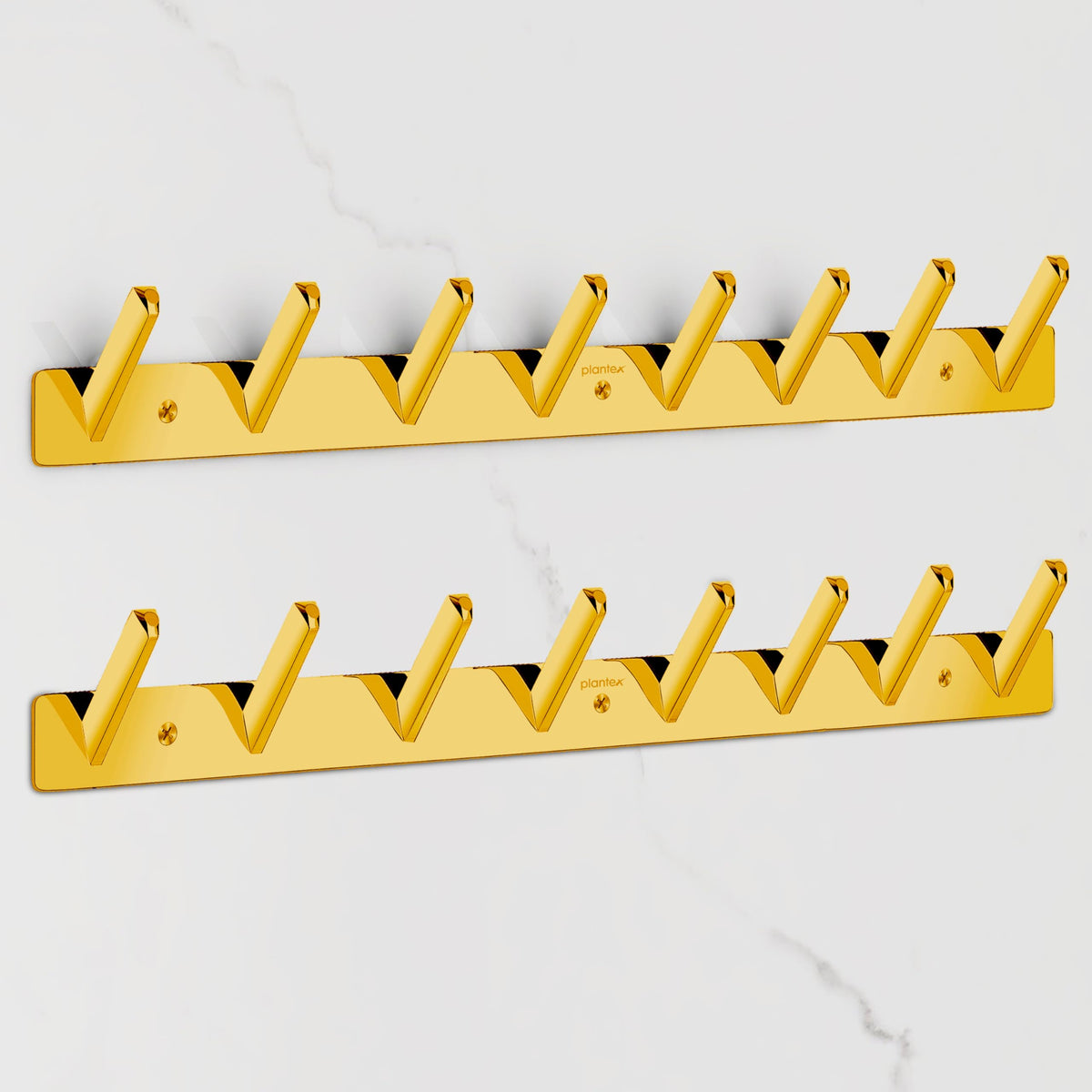 Plantex Wall Hooks for Hanging Cloth/Stainless Steel Towel Hangers/Bathroom Robe Hooks/Door Hangers/Square Wall Hook/Hook Rail for Hanging Keys - 8 Hooks (Pack of 2, PVD Gold)