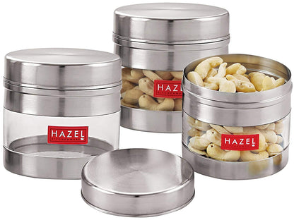 HAZEL Stainless Steel Kitchen Containers| 1 Ltr Each Transparent Kitchen Container Set with Matt Finish | Multipurpose Storage Box for kitchen containers, Set of 6