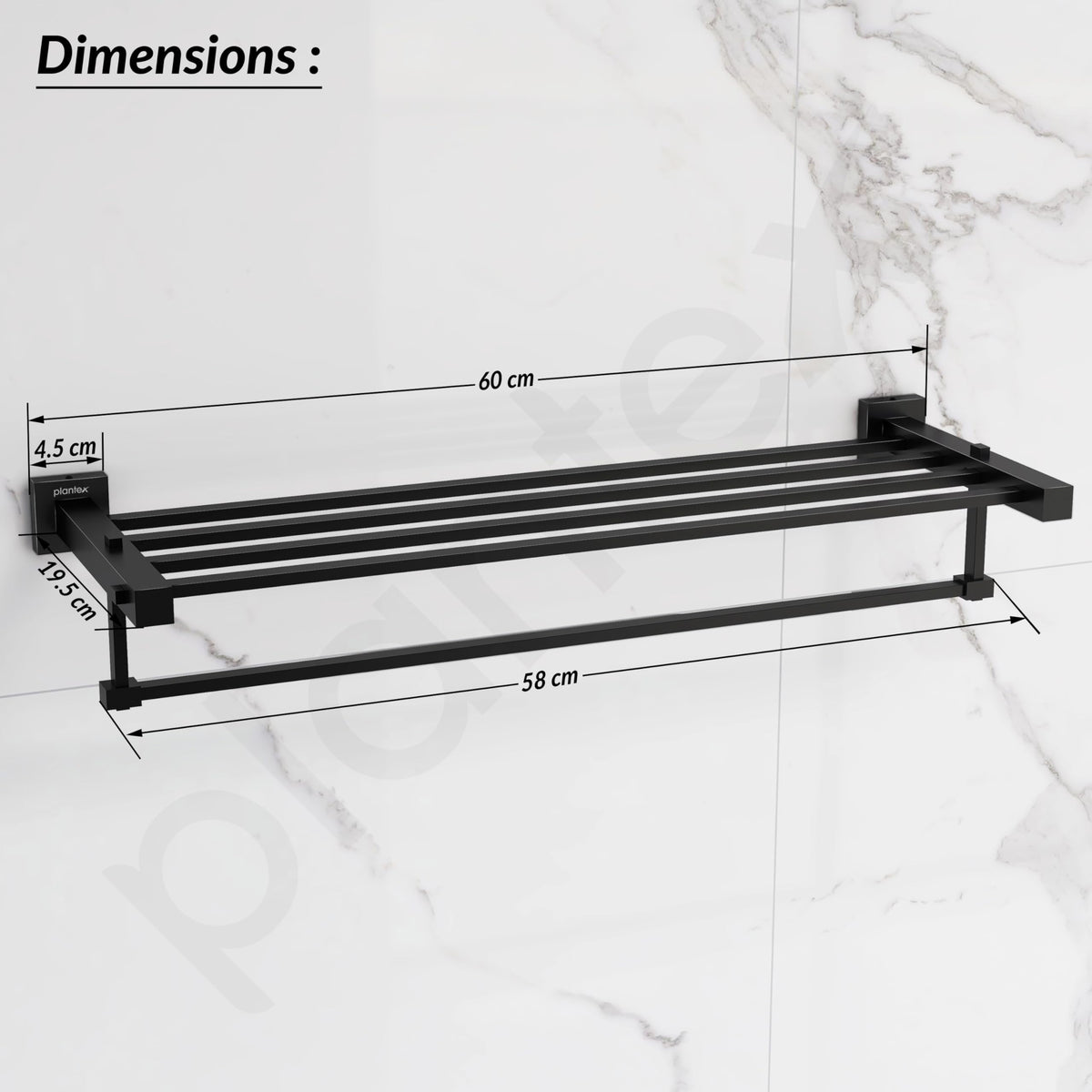 Plantex 304 Grade Stainless Steel 24 inch Towel Rack/Towel Hanger for Bathroom/Towel Rod/Towel Bar/Bathroom Accessories - Splash (Black)-5