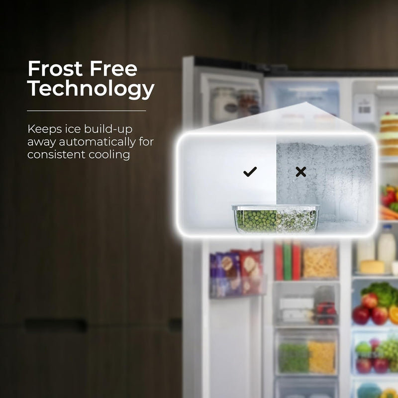 Midea 563 L Inverter Compressor with Multi Air Flow Cooling, Digital Display, Side by Side Refrigerator (MDRS710FGF46, Portable Ice Maker, Frost Free, Bru-Steel Finish)
