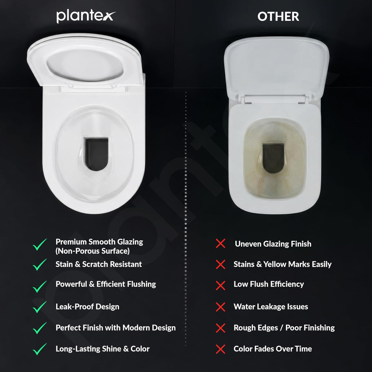 Plantex Platinum Ceramic Rimless Wall Mounted Commode/P Trap Washdown Flush Commode with Soft Close Toilet Seat Cover (White)-5