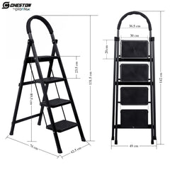 Plantex Cheston Premium GI Steel Foldable 4 Step Ladder for Home/Wide Anti Slip Steps (Black)
