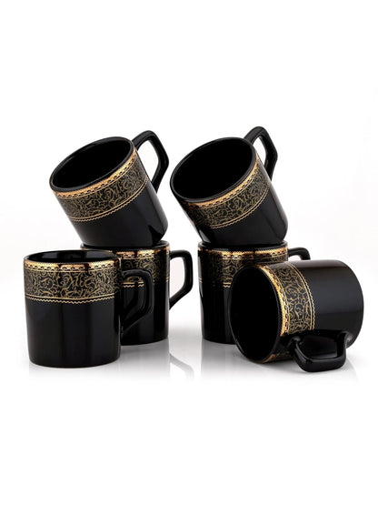 Clay Craft Fine Ceramic Printed Director Tea/Coffee Mugs Sets of 6-200 ml Each (BG 608), Tea Cup Set of 6, Microwave & Dishwasher Safe, Mugs for Coffee, Cups Set of 6, Ideal for Gifting