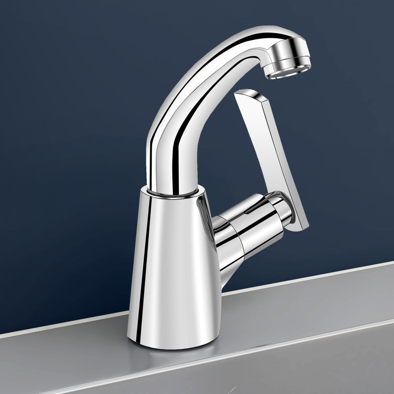 Plantex Pure Brass High Neck Pillar Cock Water Tap with Teflon Tape/360 Degree Swivel Spout/Single Lever Tabletop Basin Sink Cock - (3503, Chrome)-1