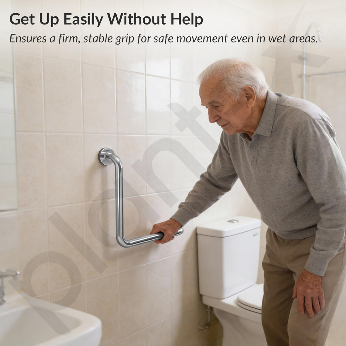 Plantex L-Shape Toilet Support for Elderly People/Wall-Mounted Safety Handle Made of Stainless Steel - Pack of 2 (Chrome)-3