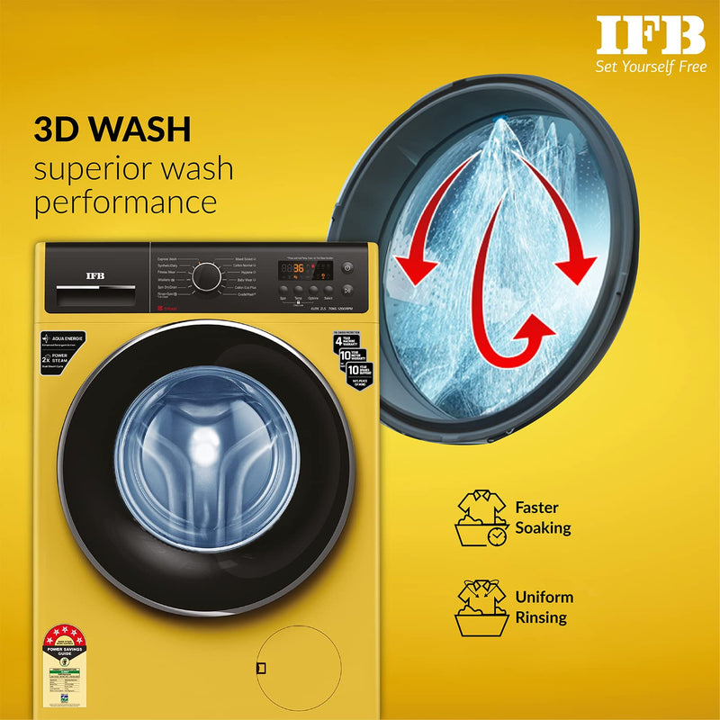 IFB 7 Kg 5 Star Front Load Washing Machine 2X Power Steam (ELITE ZLS 7012, Yellow, In-built Heater, 4 years Comprehensiv
