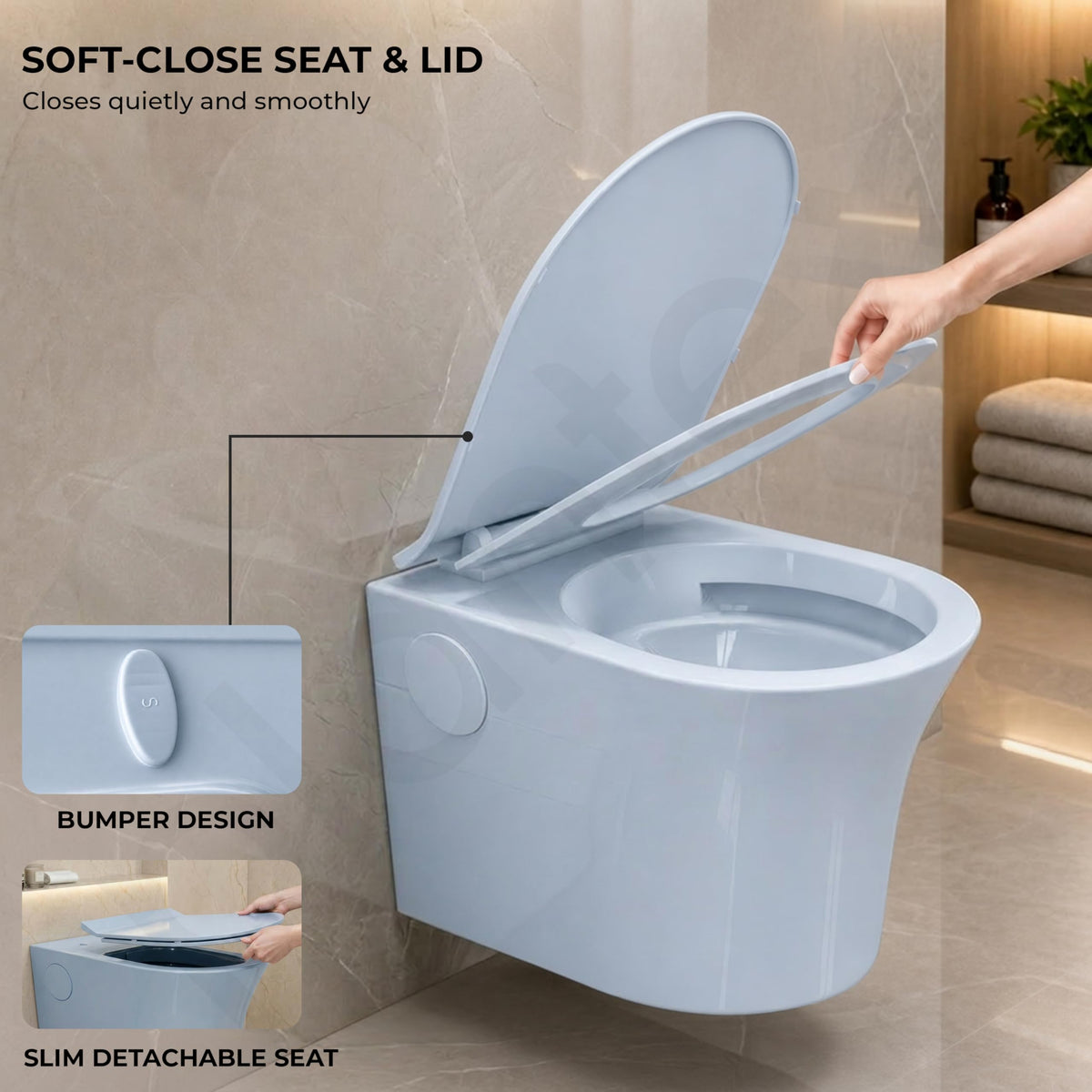 Plantex Platinum Rimless Wall Hung Western Commode/Washdown Bathroom Commode/P Trap Western Toilet with Soft Close Toilet Seat Cover (Ocean)-6
