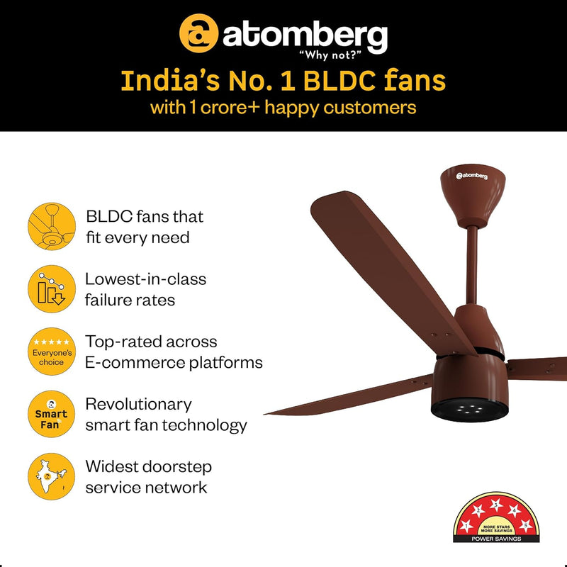 atomberg Renesa Enzel 1200mm BLDC Ceiling Fan with Remote Control | BEE 5 star Rated Energy Efficient Ceiling Fan | High Air Delivery with LED Indicators| 3 Year Warranty (Gloss Brown)