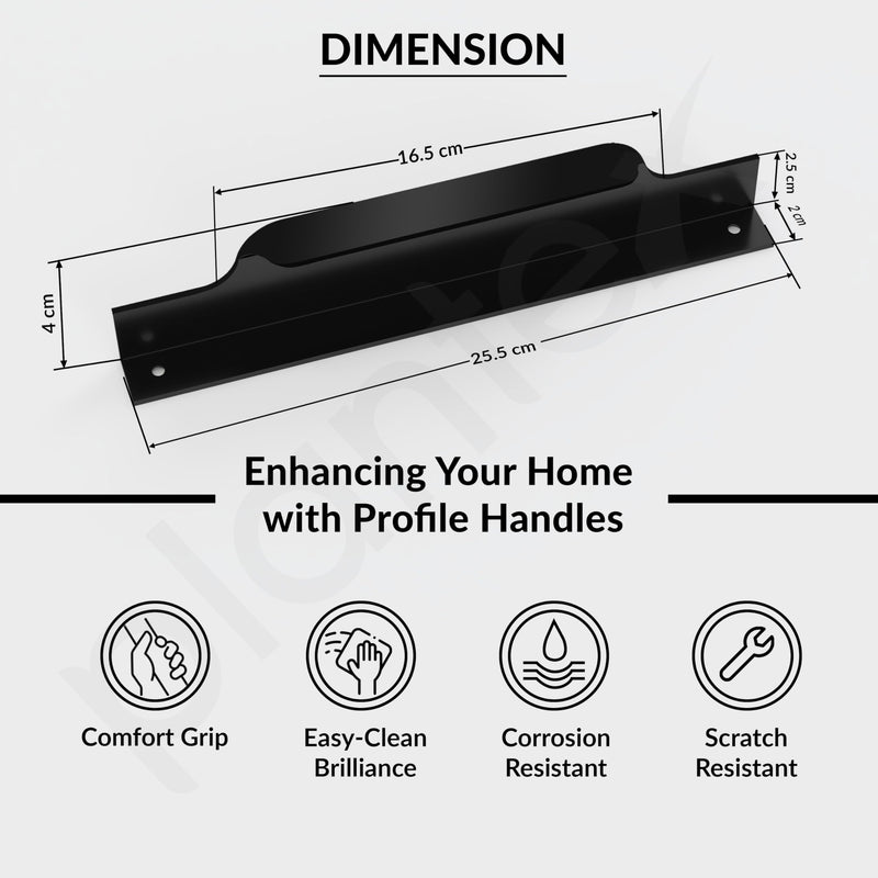 Plantex Profile Handle for Kitchen Cabinet/10 Inch Aluminium Drawer Profile Handle/Wardrobe Pull Handle for Home/Office/Hotel - Pack of 2 (Black) (Model APS-PF-1004)-3