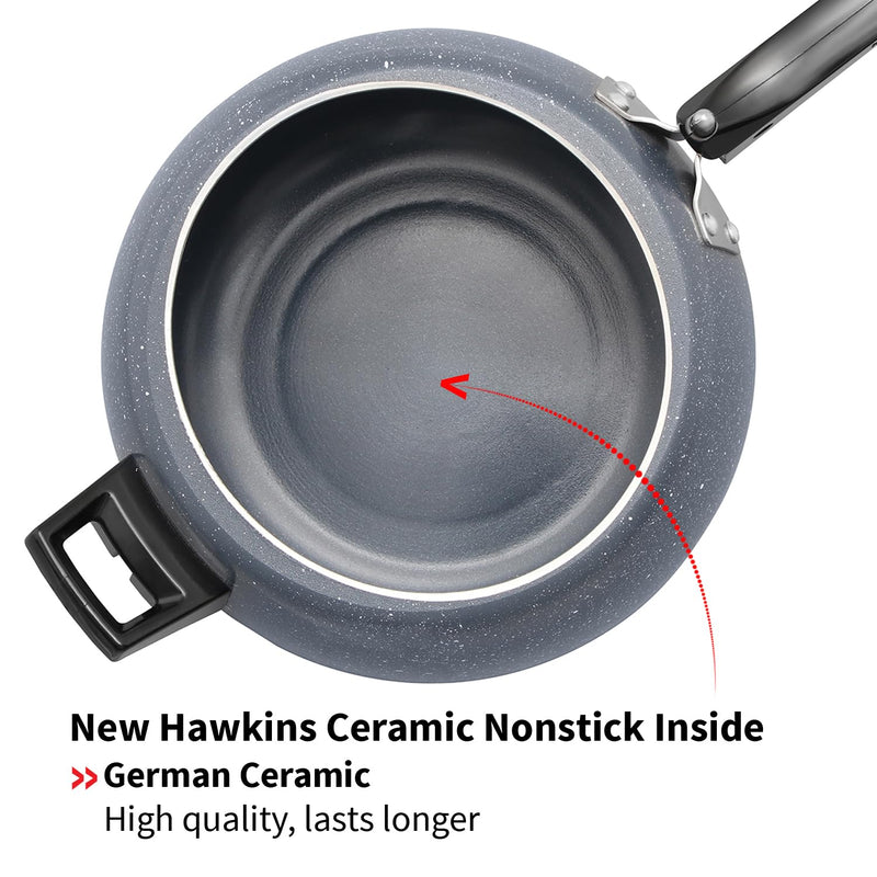Hawkins 5 Litre Ceramic Nonstick Pressure Cooker, Induction Inner Lid Cooker, Granite Contura shaped Cooker, Blue (ICC50)