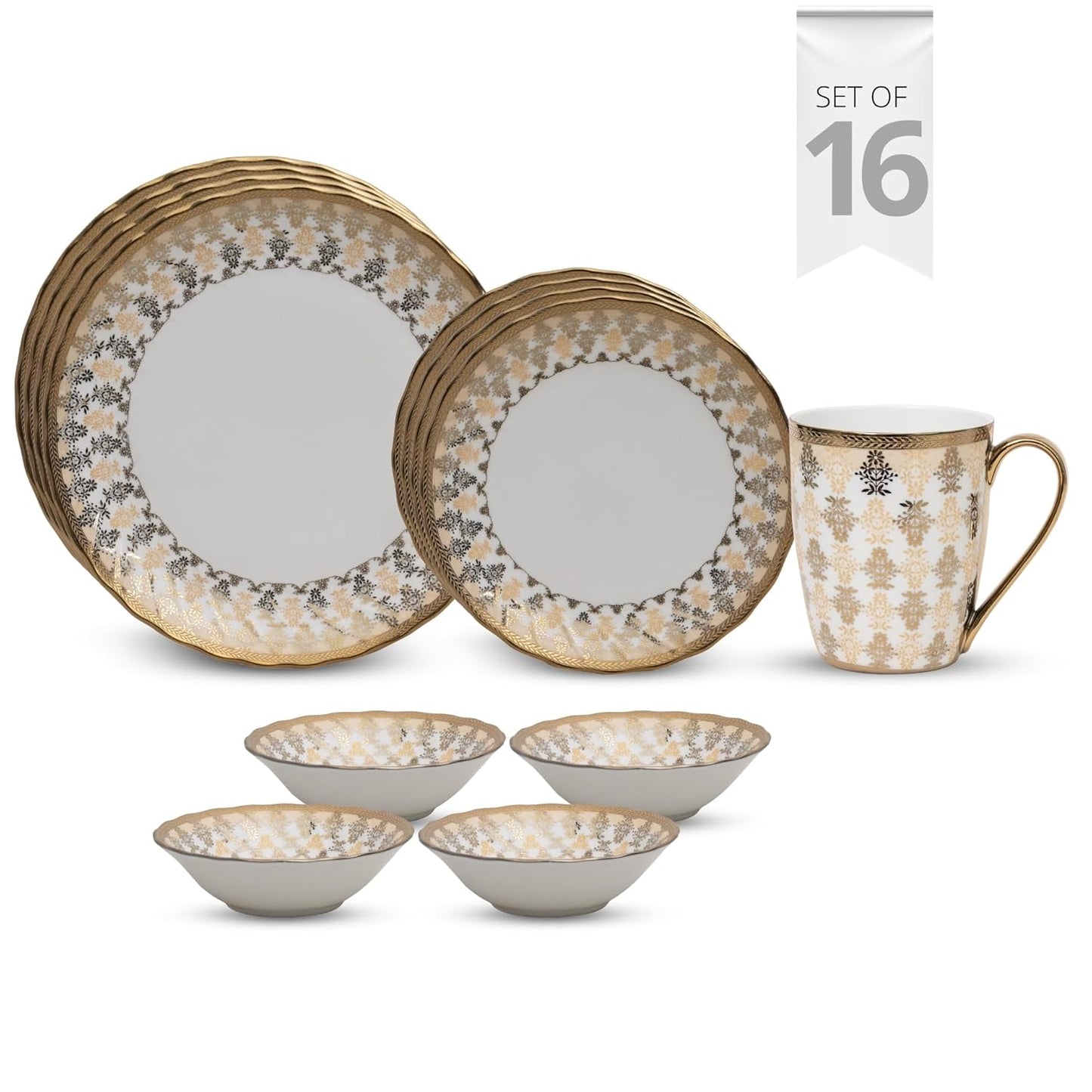 Karina Ebony Dinner Set of 16 (E625), For Family of 4