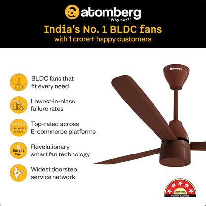 atomberg Renesa Prime 1200mm BLDC Ceiling Fan | Compatible with Step Regulator | BEE 5 star | High Air Delivery | Low Noise | Sleek Design | Power Saving | 3 Year Warranty| Gloss Brown
