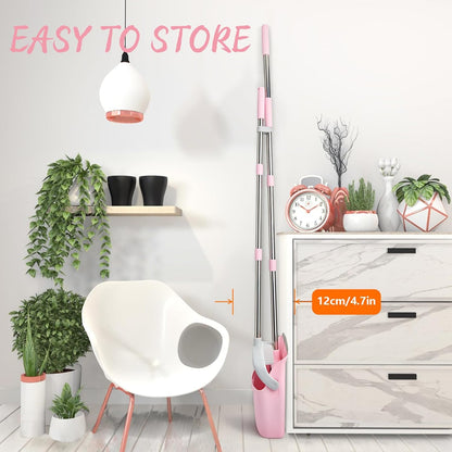 Broom and Dustpan Set, Efficient Floor Cleaning with Broom, Long Handle and Standing Dustpan with Comb Teeth, Adjustable Handle for Home Kitchen Office Lobby(Gray Pink)
