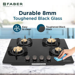 Faber 4 Burner 70cm Hob |Auto-Ignition HOB PRIME HT704 CRS BR CI AI |Metal Knobs Cast Iron Pan Support |Hob/Cooktop Hybr