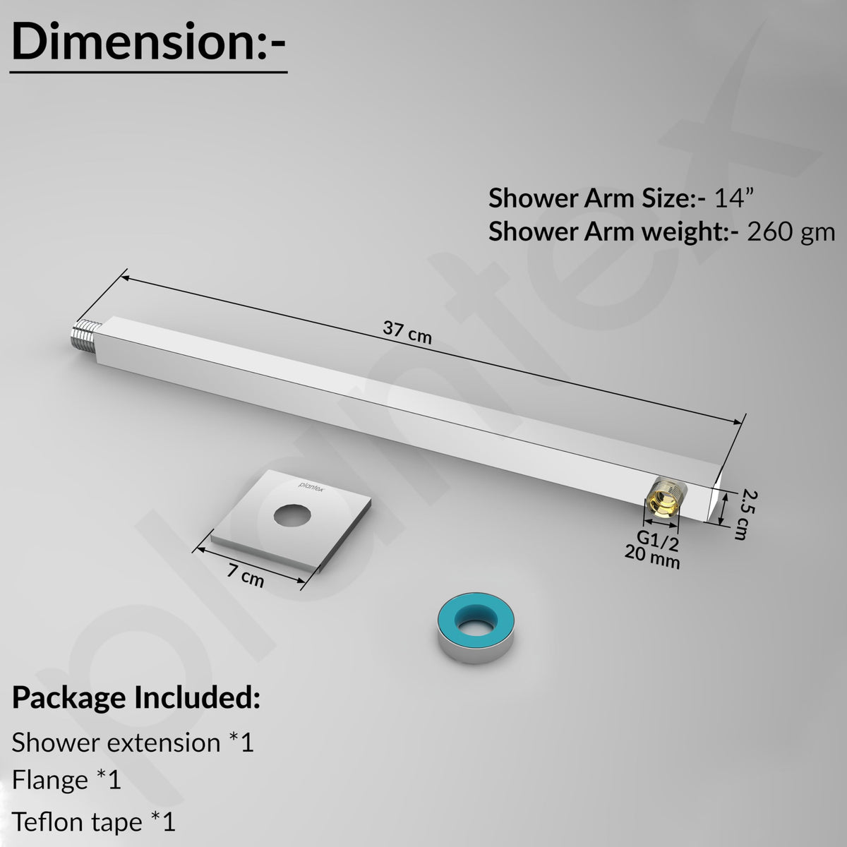 Plantex 14-Inch Shower Arm for Overhead Shower/Stainless Steel Shower Pipe/Wall Mount Bathroom Fitting with ‚1⁄2-Inch Thread - Pack of 1 (Chrome)-4